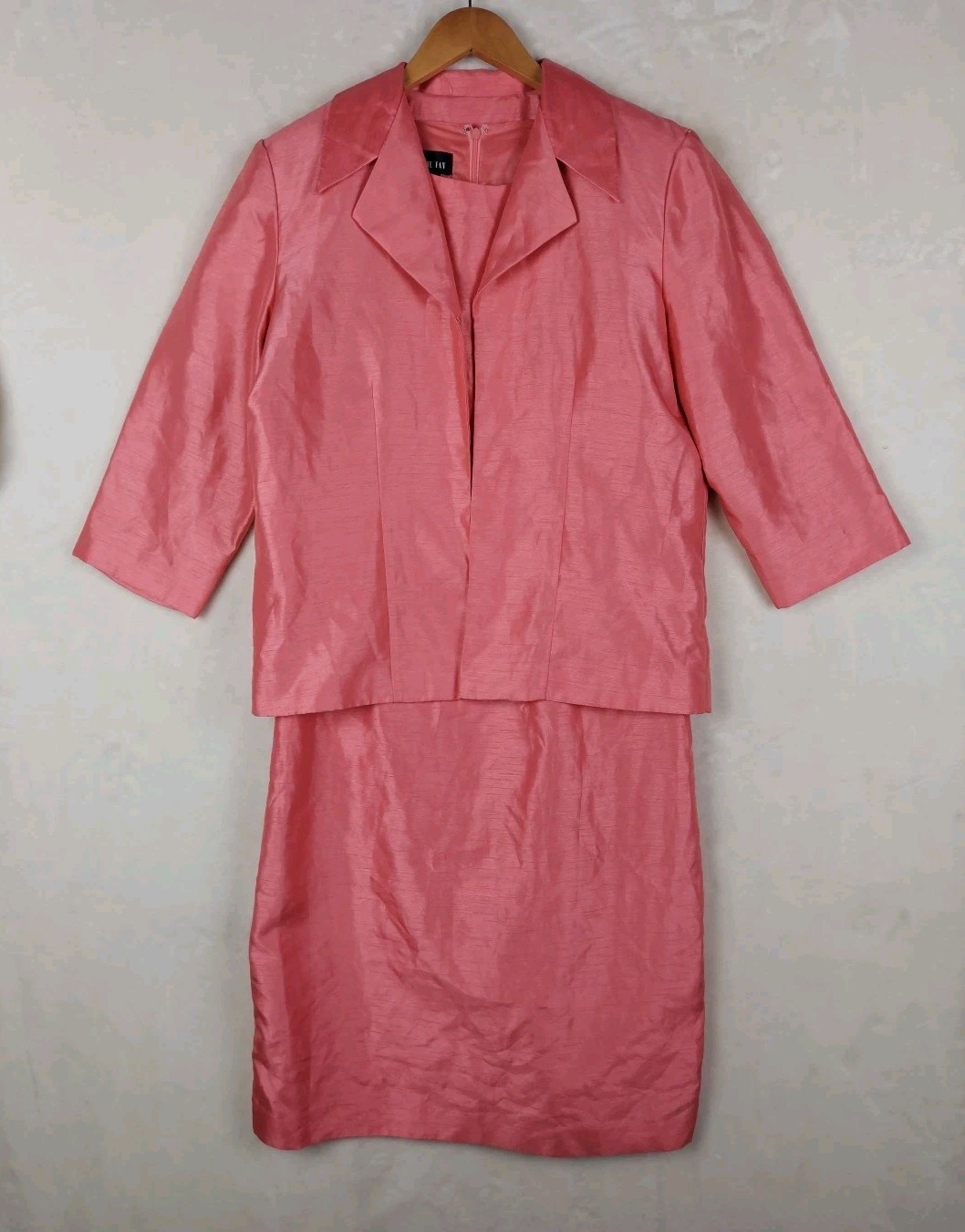 VTG 90s Leslie Fay 2PC Dress Suit Womens 14 Peach Shimmer Eleagant Career Chruch