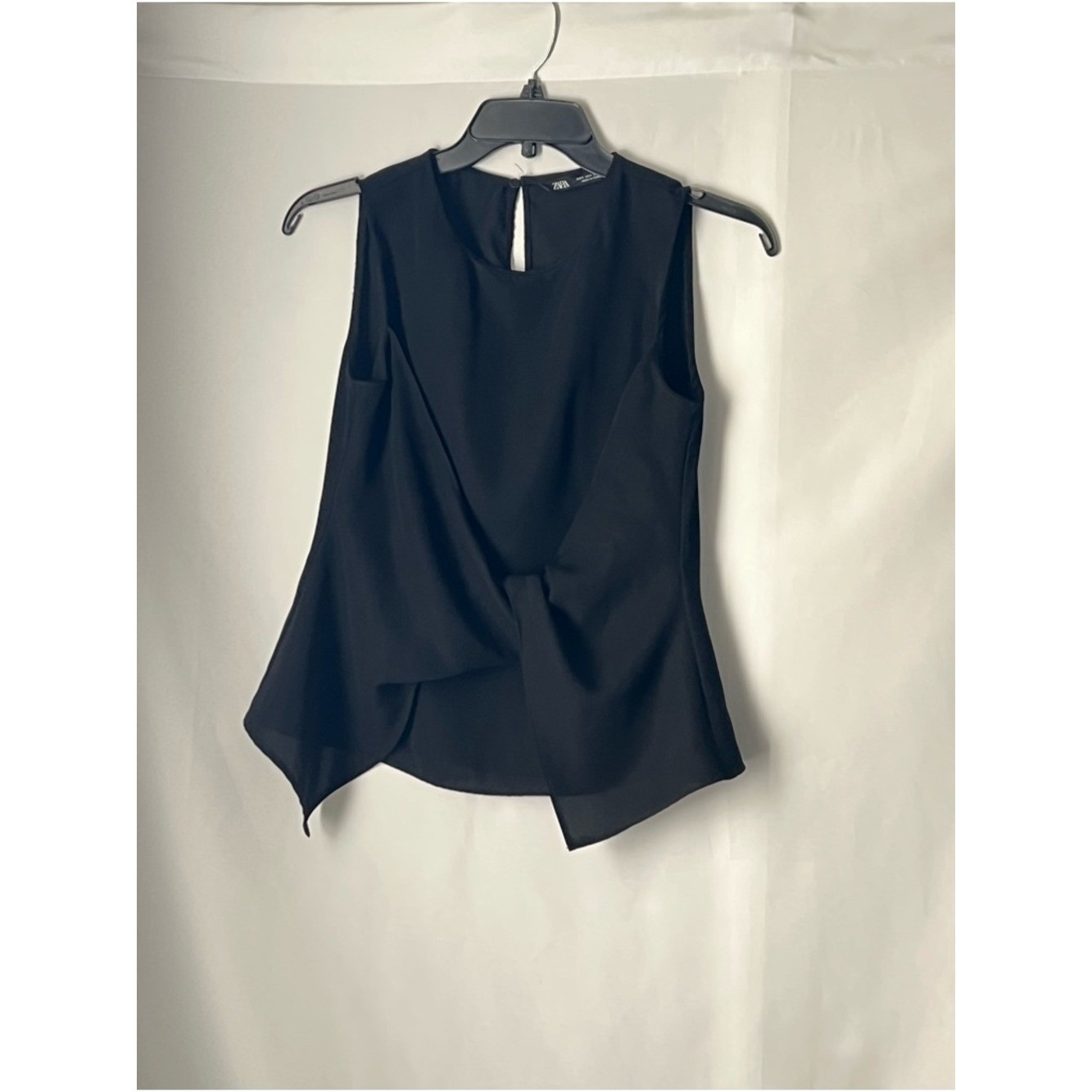 Zara Stylish Black Asymmetrical Sleeveless Camisole, Size S