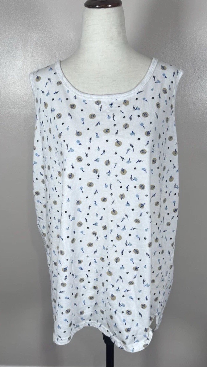 Vintage 90s Basic Editions White Floral Sleeveless Cottagecore Tank Top Sz 1X