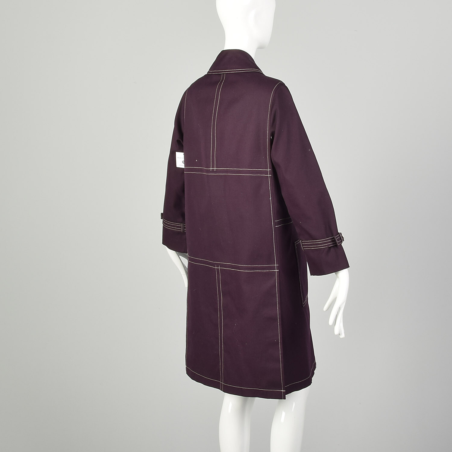 Medium 1960s Coat Plum Aubergine Mod Double Breasted Canvas Autumn VTG 60s