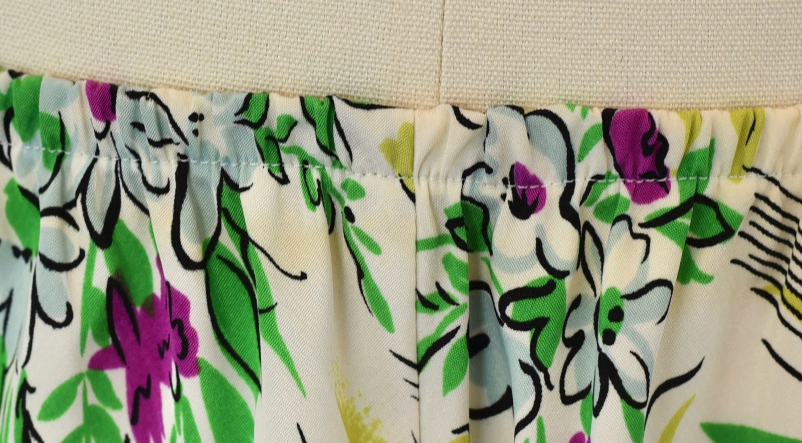 Vtg 1980s Norma Kamali Floral Ribbon Novelty Print Blouse Palazzo Pants Set
