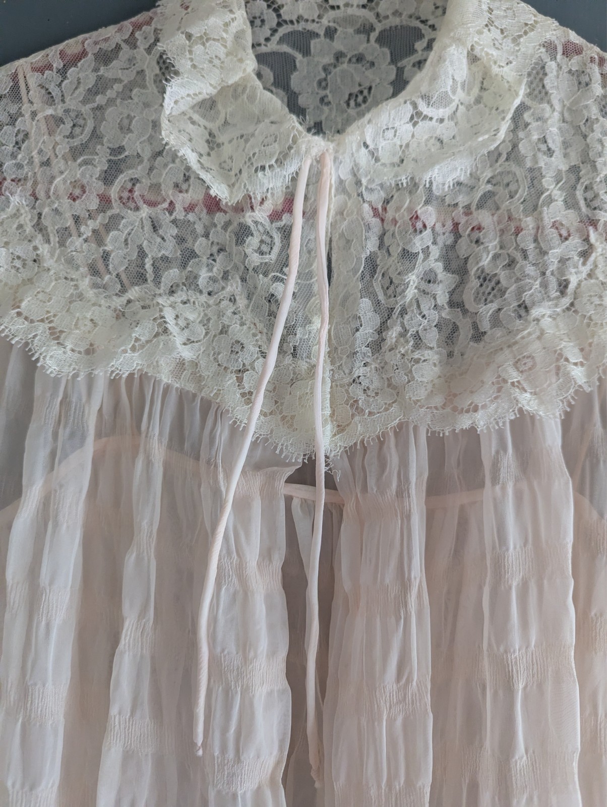 1930s Floor Length Nightgown Sheer Lingerie 2-Piece Pale Peach Size Small