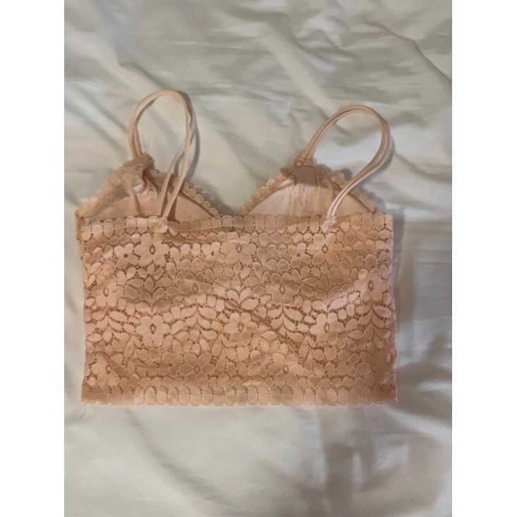 peach Y2K lacy bralette.