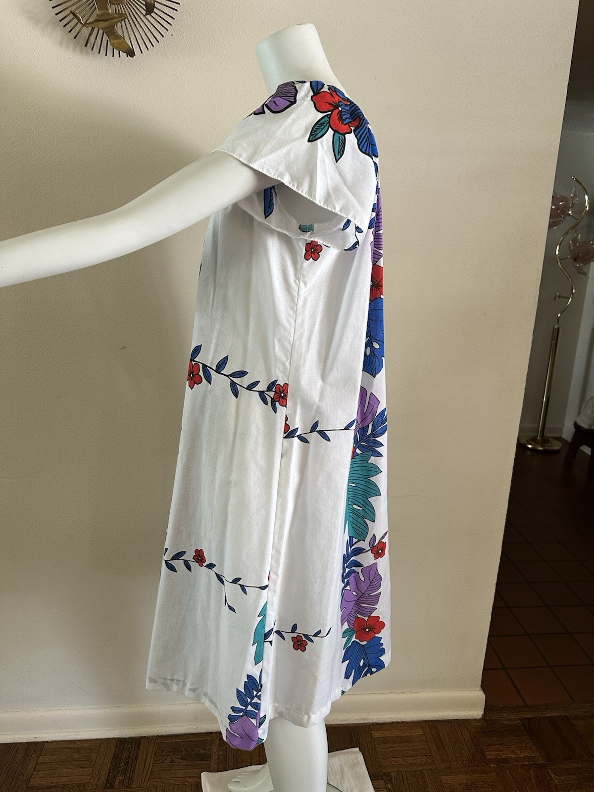 1980s Hilo Hattie Hawaiian Dress Monstera Floral Mumu Tropical Resort L 90s VTG