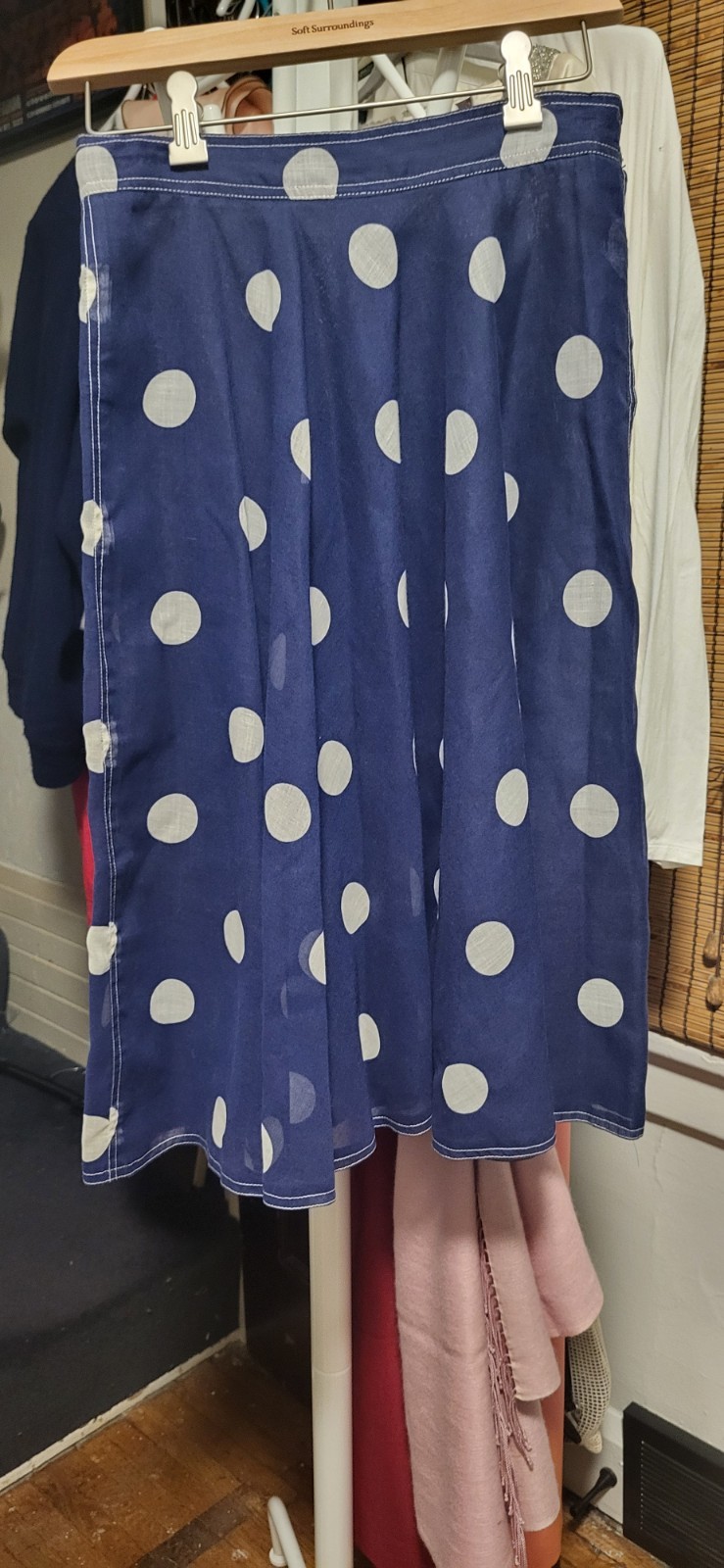 Vintage 1970&rsquo;s Ellen Tracy 2 Pc Navy Blue & White Lrg Polka Dot Skirt & Top 5/6