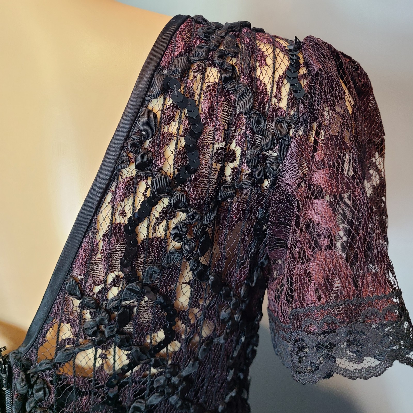 VTG Drop Waist Dress lace Sequin Flapper Art Deco Romantic 1920 Fairy Whimsigoth