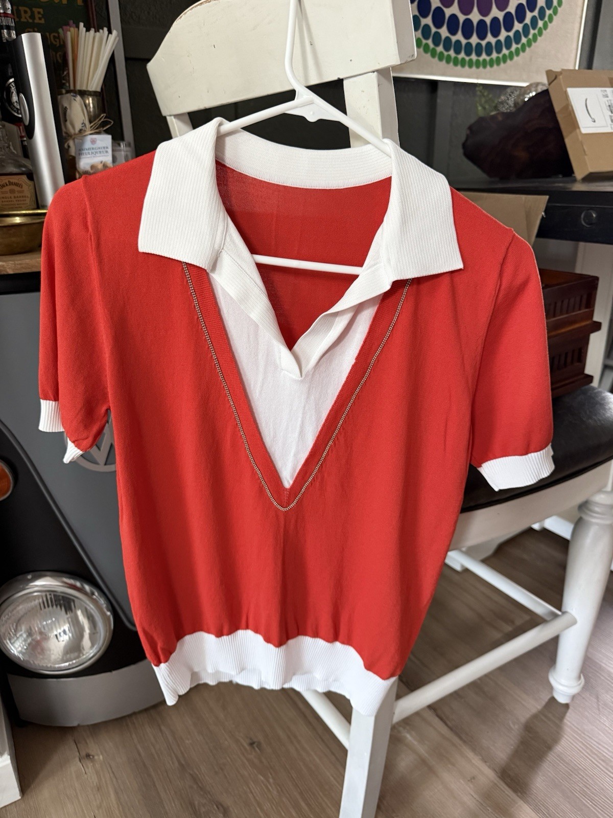 Vintage Single Stitch Women&rsquo;s Sz S V-neck Poly-blend Cute Top