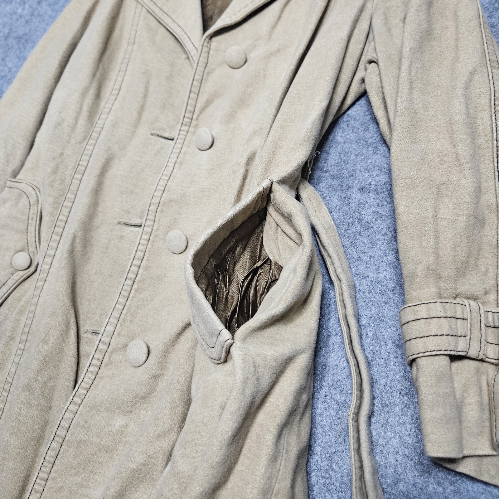 Vintage 60s Faux Suede Long Trench Coat Size Small By Debbi Robert