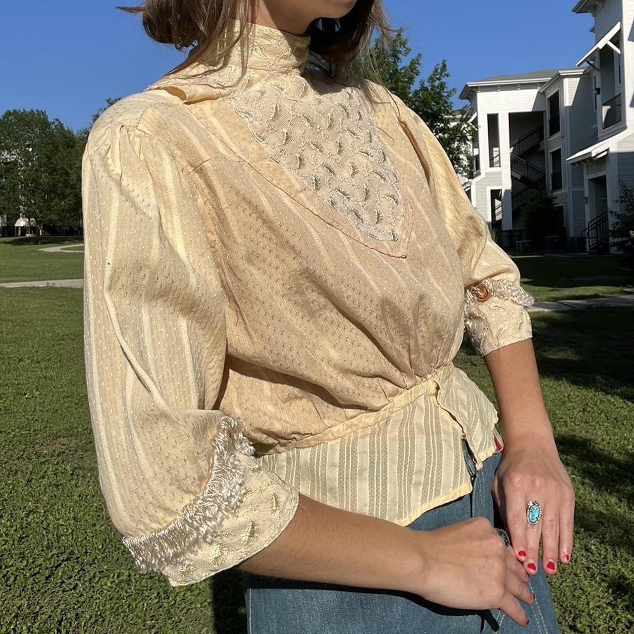 Antique Edwardian Blouse Wounded Bird 1900s XS