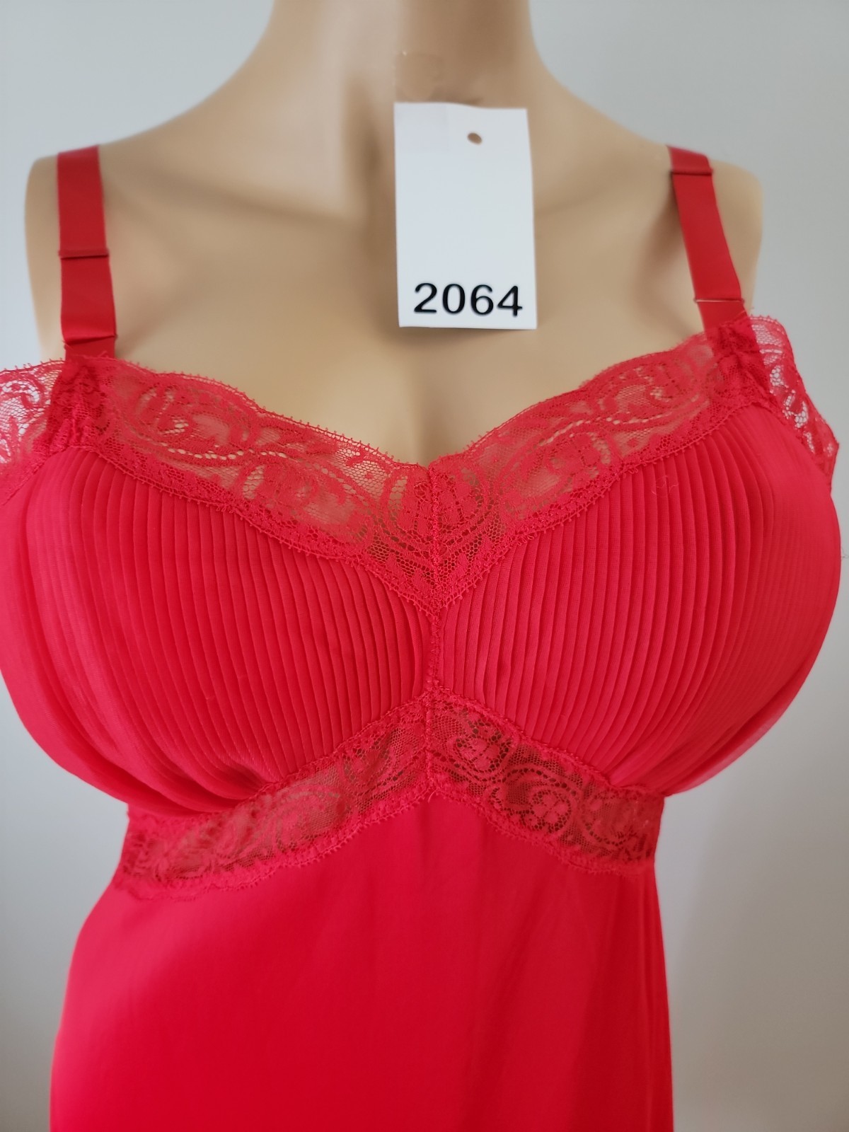 Vintage Charmode All Nylon Red Full Slip Pleated/Lace Detail Size 36 Tall