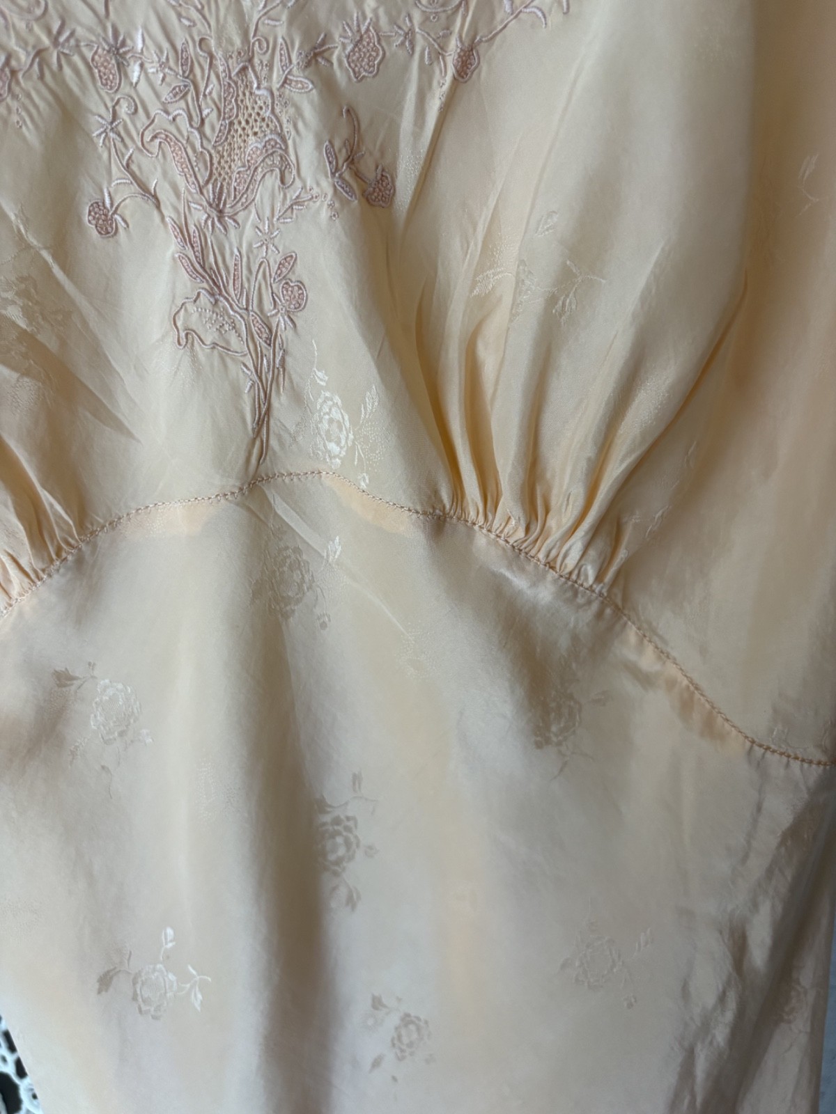 1930s Hand Made Embossed and Embroidered Silk Lace Art Deco Nightgown