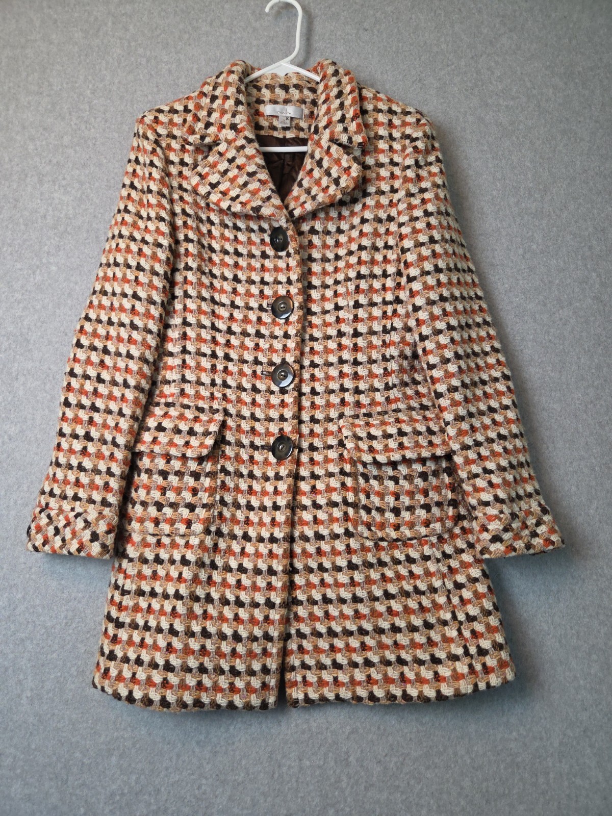 Vtg Caslon Wool Woven Tweed 70&rsquo;s Classic Preppy Houndstooth Coat Women&rsquo;s Medium