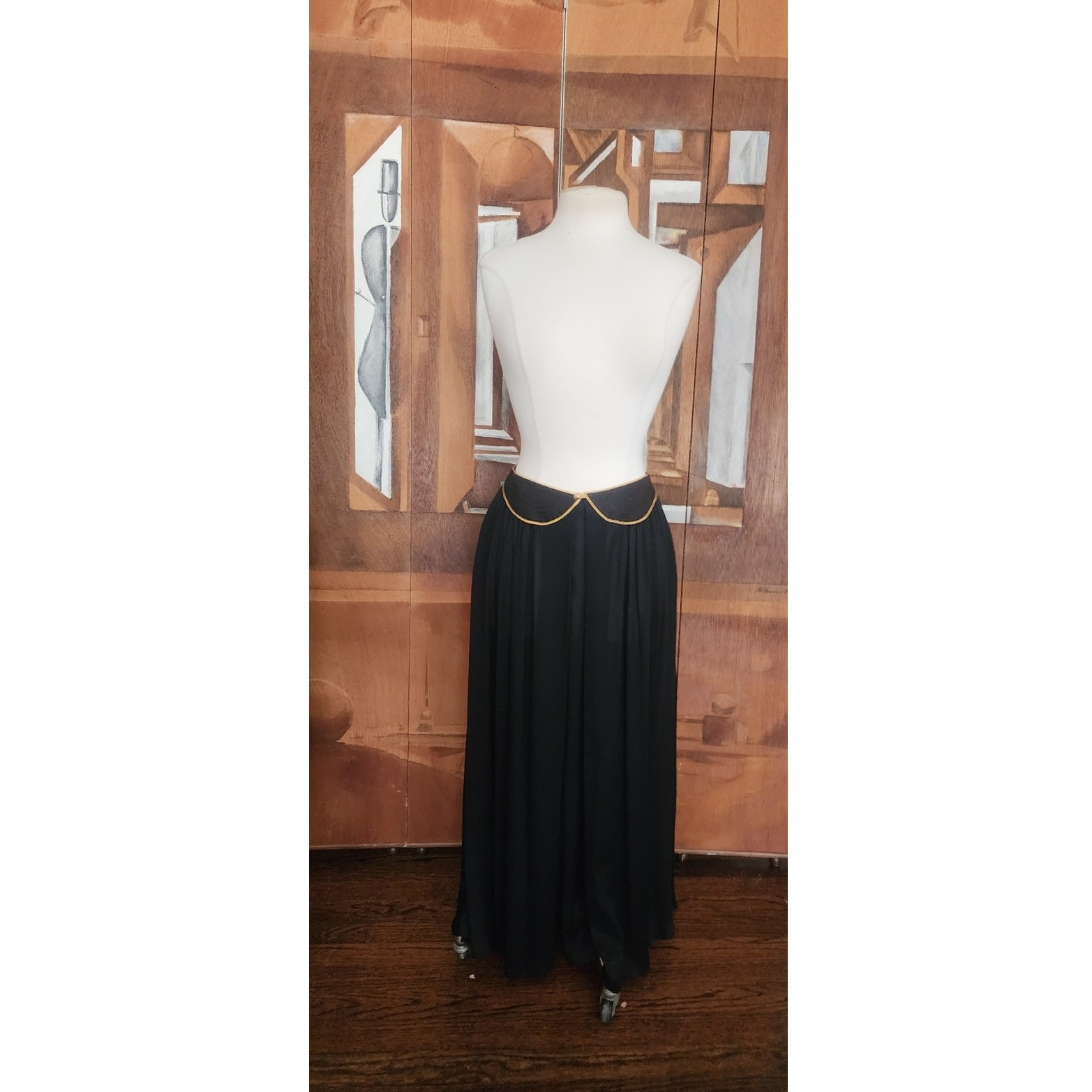 VTG 1970s Geoffrey Beene Ensemble Maxi Skirt Boho Shirt Evening Set Black Gold