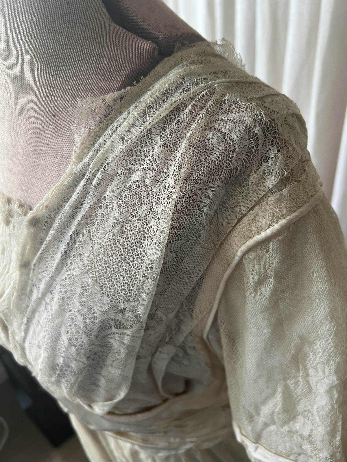 Stunning Antique Edwardian Silk Lace Wedding Dress with Original Shoes