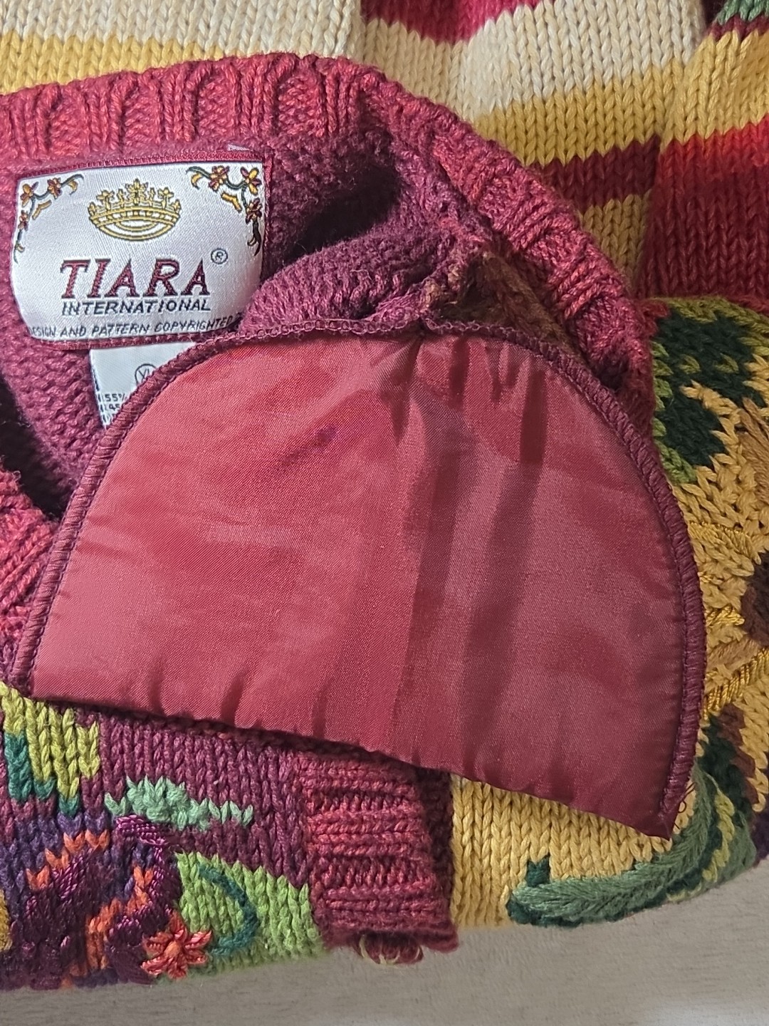 Vintage 2001 Tiara International Chunky Knit Cardigan Sweater Sunflower Fruit XL