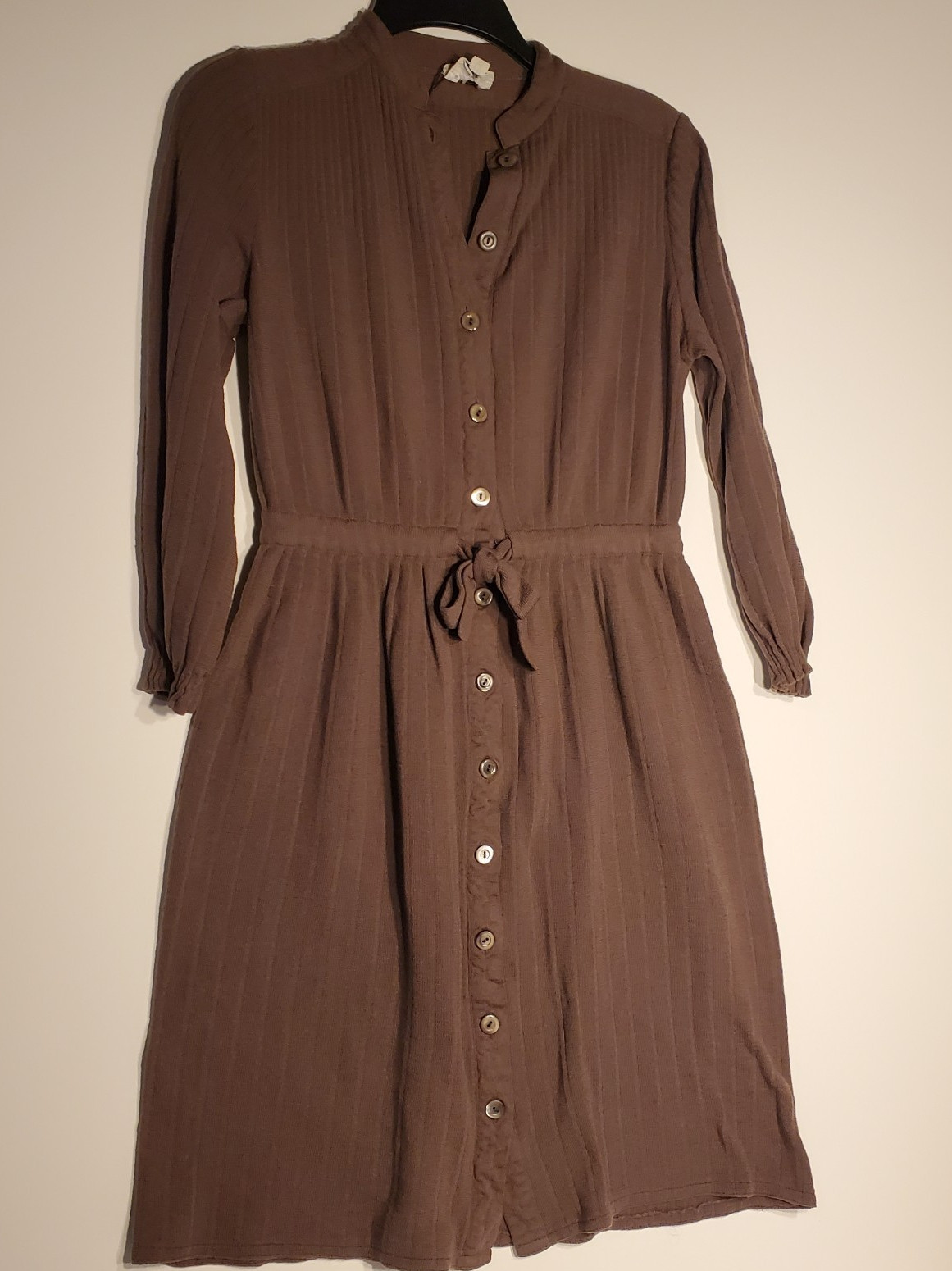 Vtg Casi Brown Button Down Belted Wool Dress Size 16, fits size 8