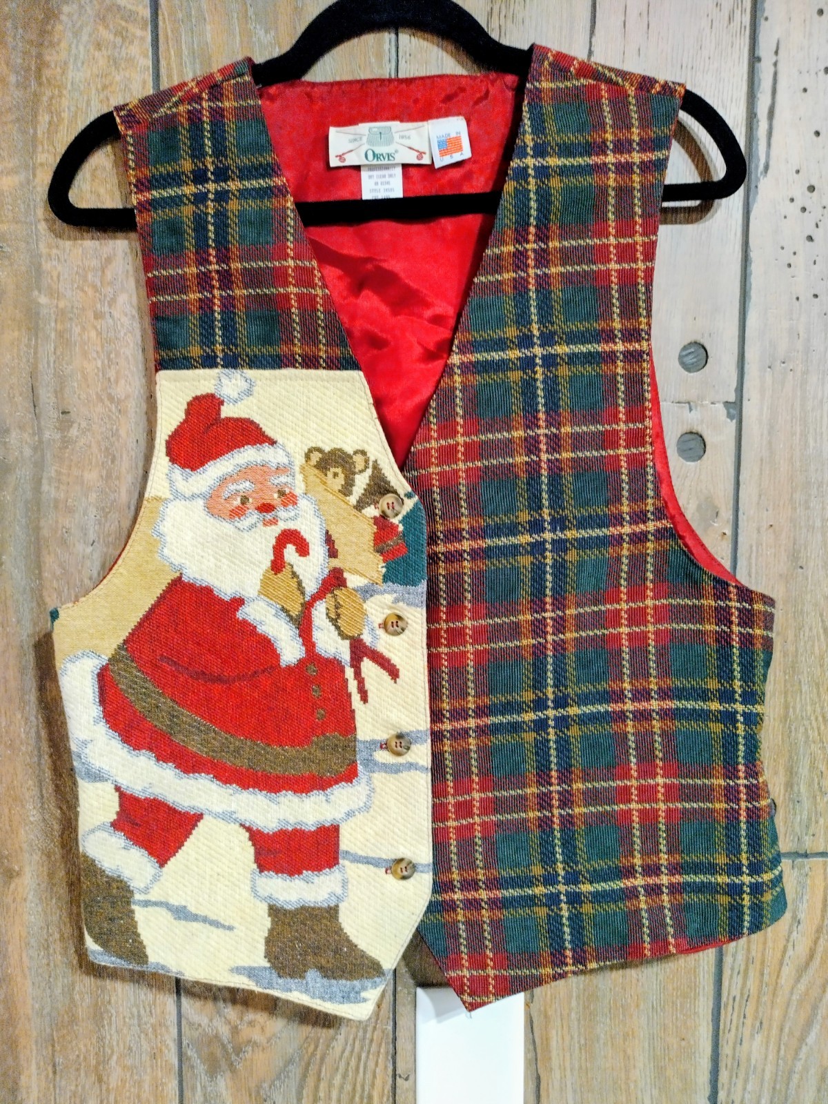 Vtg 90s Women&rsquo;s M Christmas Plaid Santa Button Up Vest Teacher Cottagecore