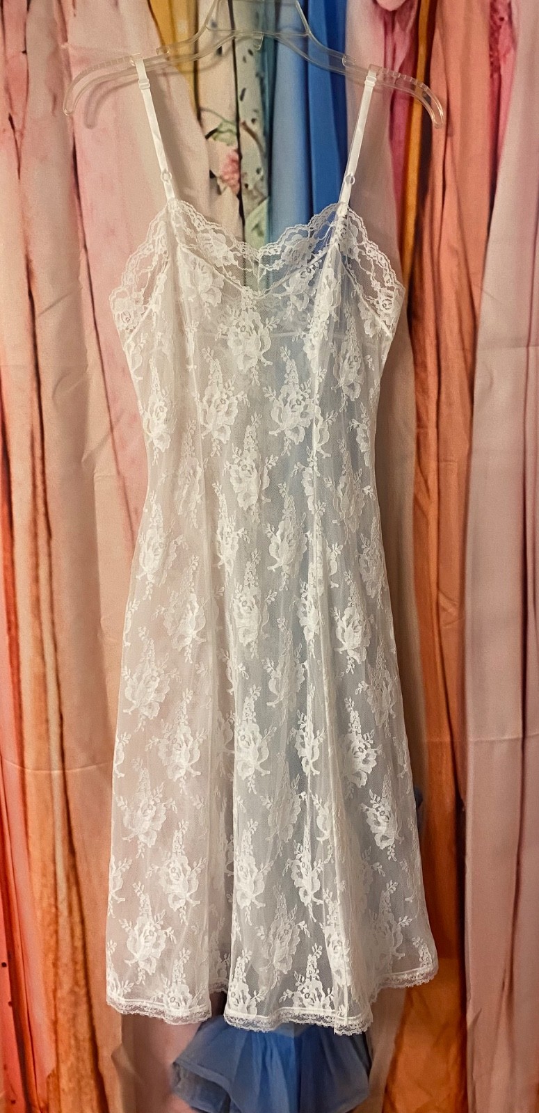 Vintage 1960&rsquo;s Semi-Sheer All Lace FullSlip Dress 34 White JENELLE of California