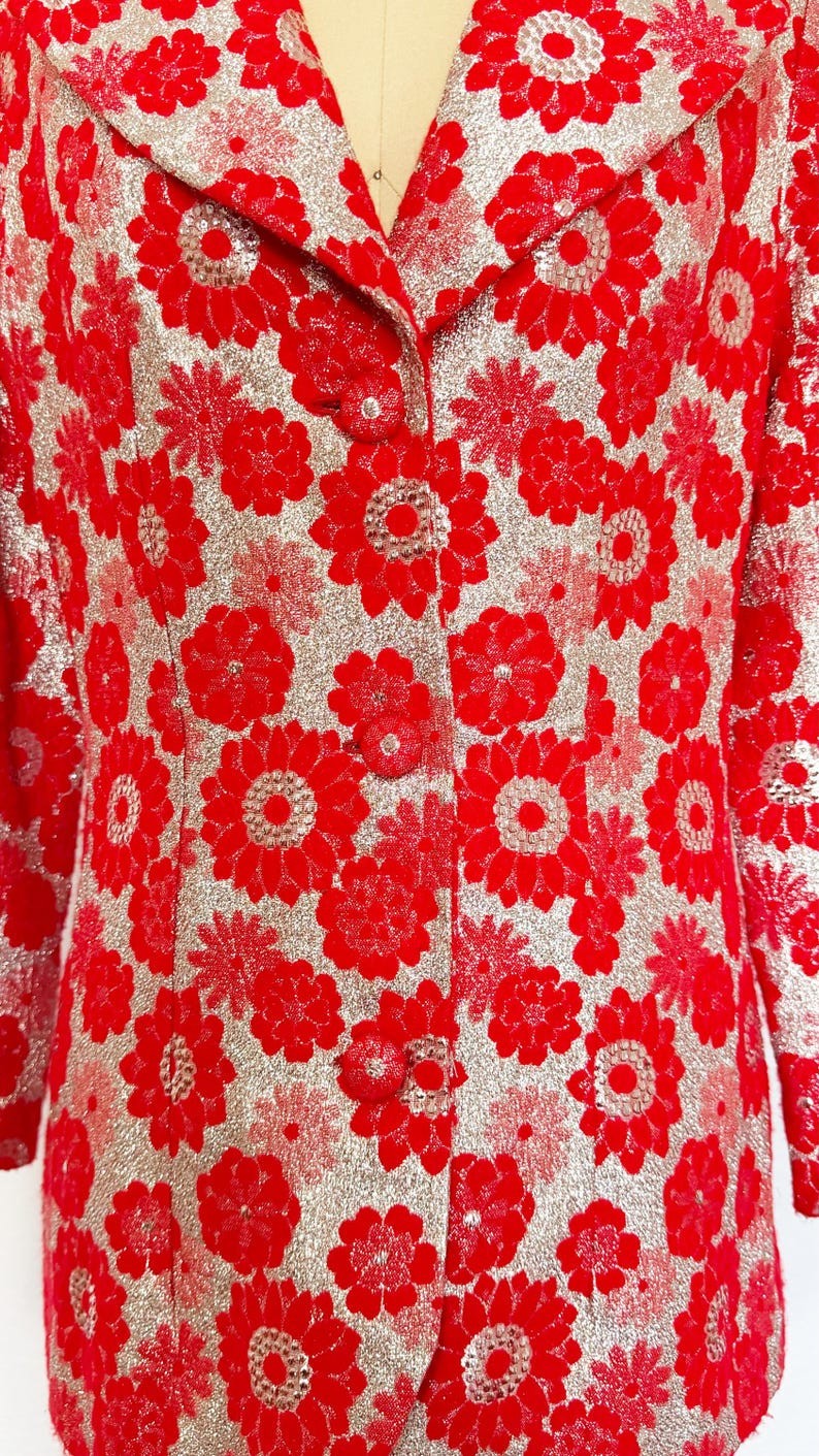 1960s Brocade Jacket / 1960s Lamè Jacket / Floral Jacket / Size Medium