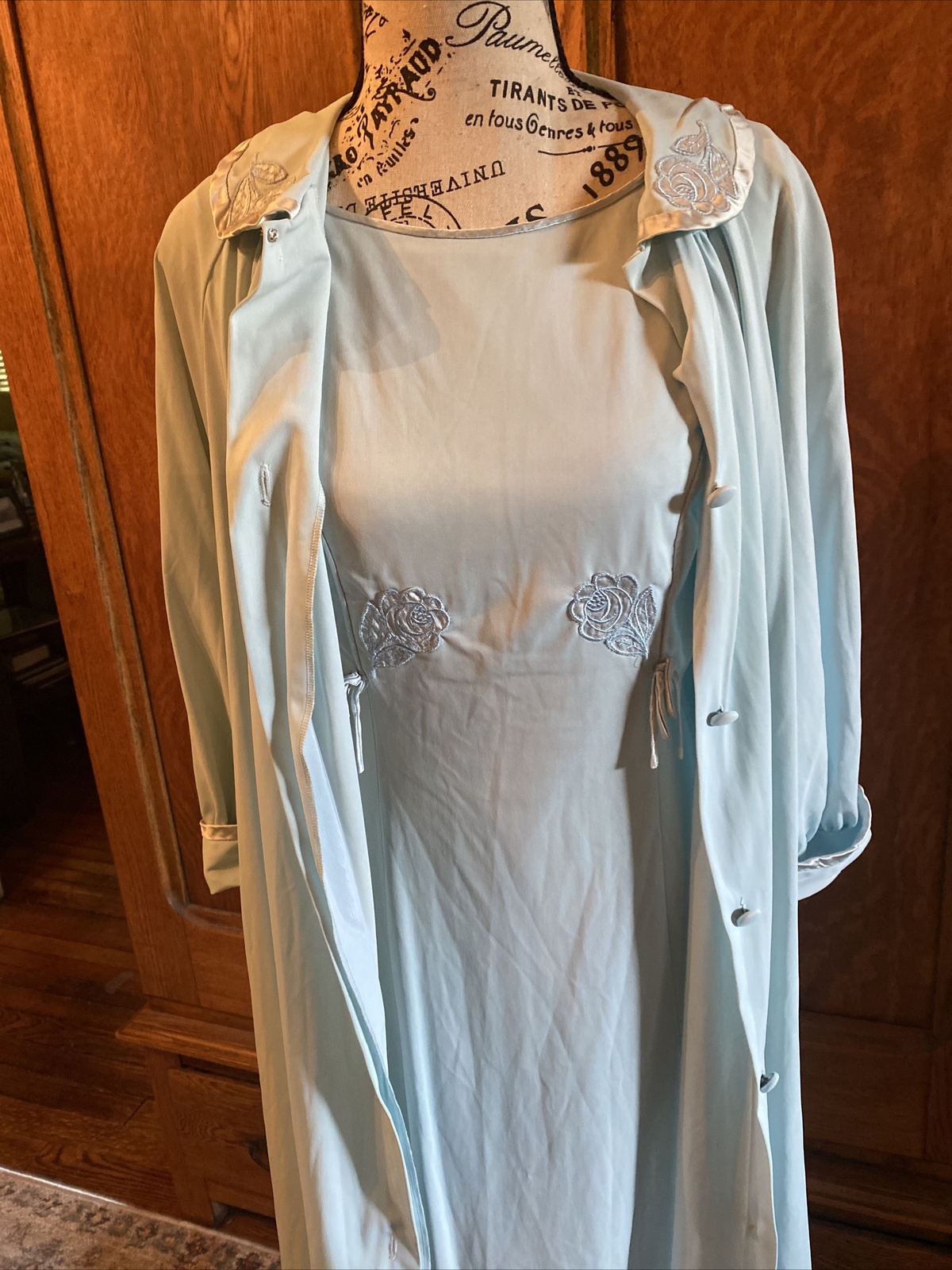 GOSSARD ARTEMIS Vintage 2 piece Peignoir Nightgown Set Light Blue S