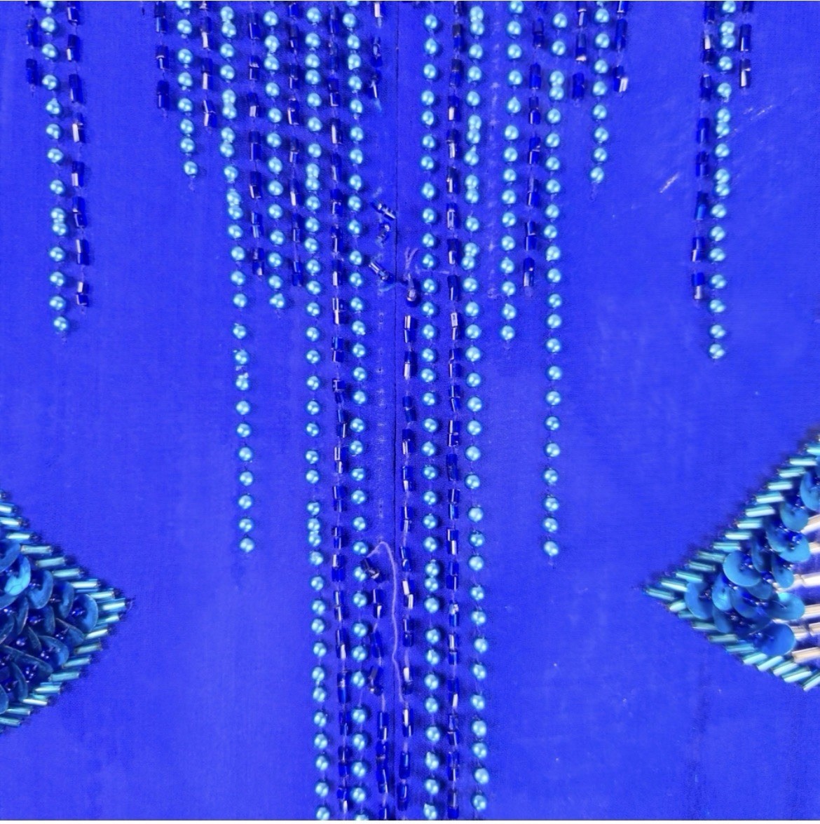 Vintage Black Tie Womens 16 Blue Beaded Sequin Silk Asymmetrical Hem Evening