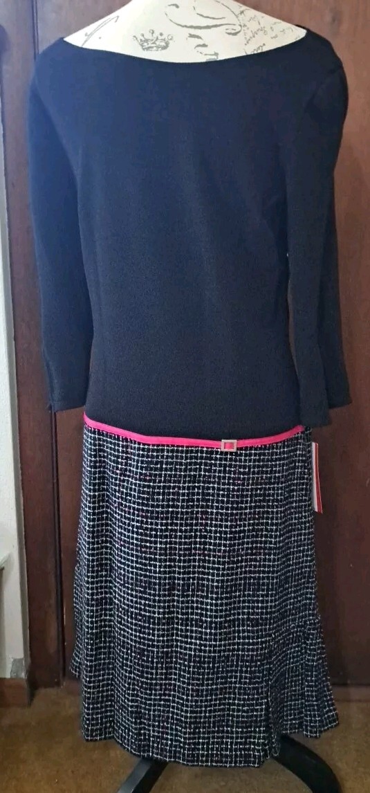 NWT Vintage Sangria Black & Pink Dress Sz 10 Pleated Polyester And Spandex