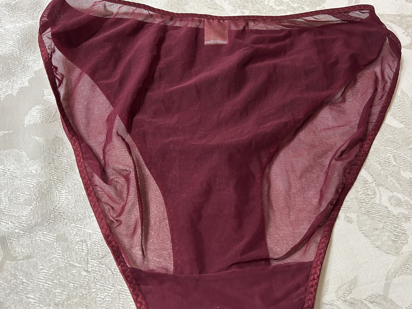 Vtg Unbranded Embellished Satin Lined Front Sheer Mesh Back Hi-Leg 9 Panties