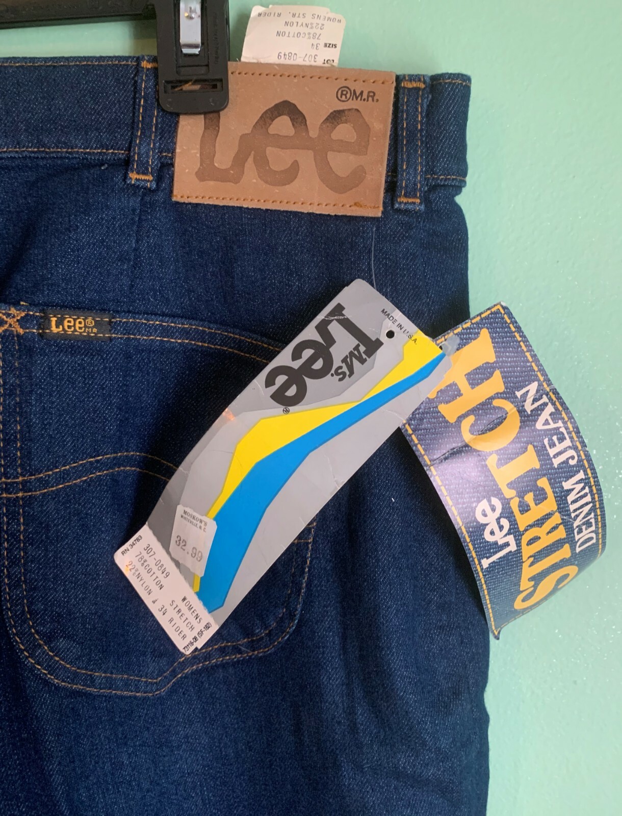NOS Ms Lee Riders Stretch vintage 80s high waist dark denim jeans misses 34 USA