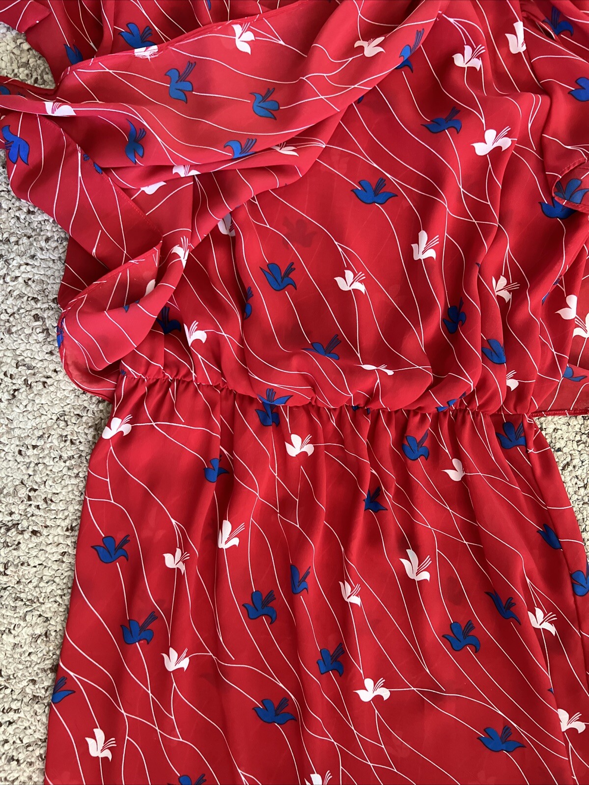 Vintage 1980s Red White & Blue 100% Polyester Dress Maree&rsquo; Made Jamaica Size 18