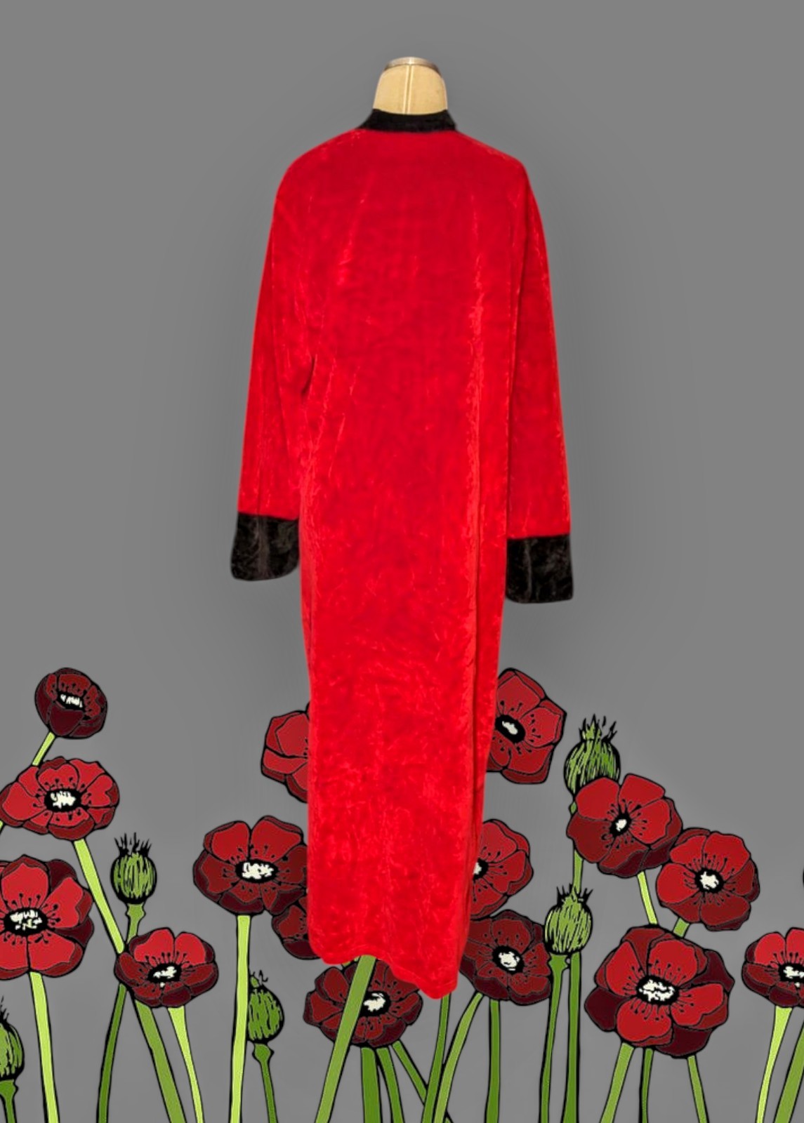 ENCHANTED Red Black LOUNGE Robe House Coat Nightgown 2-WAY ZIP Women&rsquo;s S/M