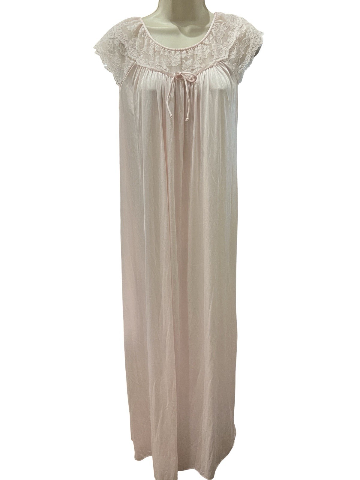 Vtg Gilead Pink Nylon Maxi Nightgown Lace Trim Hollywood Glamour Romantic S