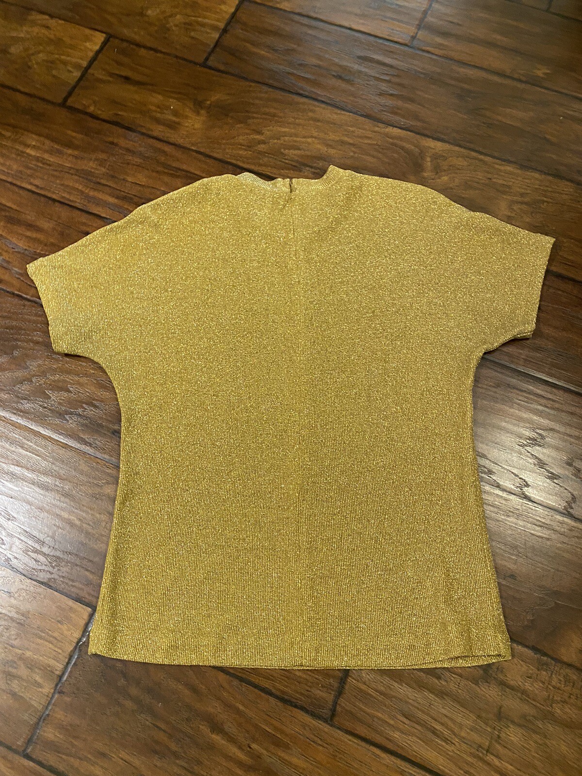 Caron Components Vintage Mock Turtleneck, Sheer Sparkle Gold Knit Top Size 12