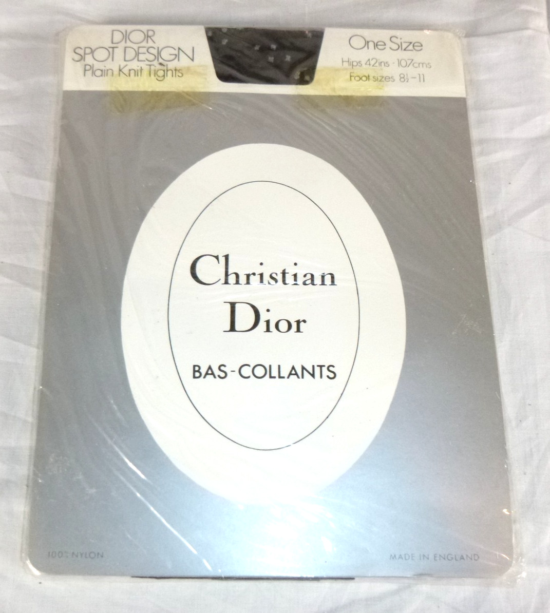 NOS Vtg Christian Dior Spot Design Plain Knit Tights Black White One Size