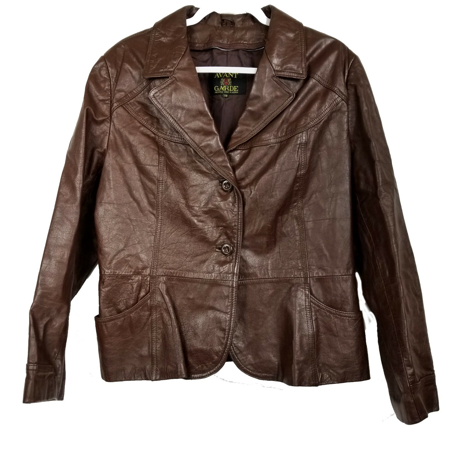 Avant Garde Vintage Brown Leather Coat Jacket Size 17/18 Classic! EUC