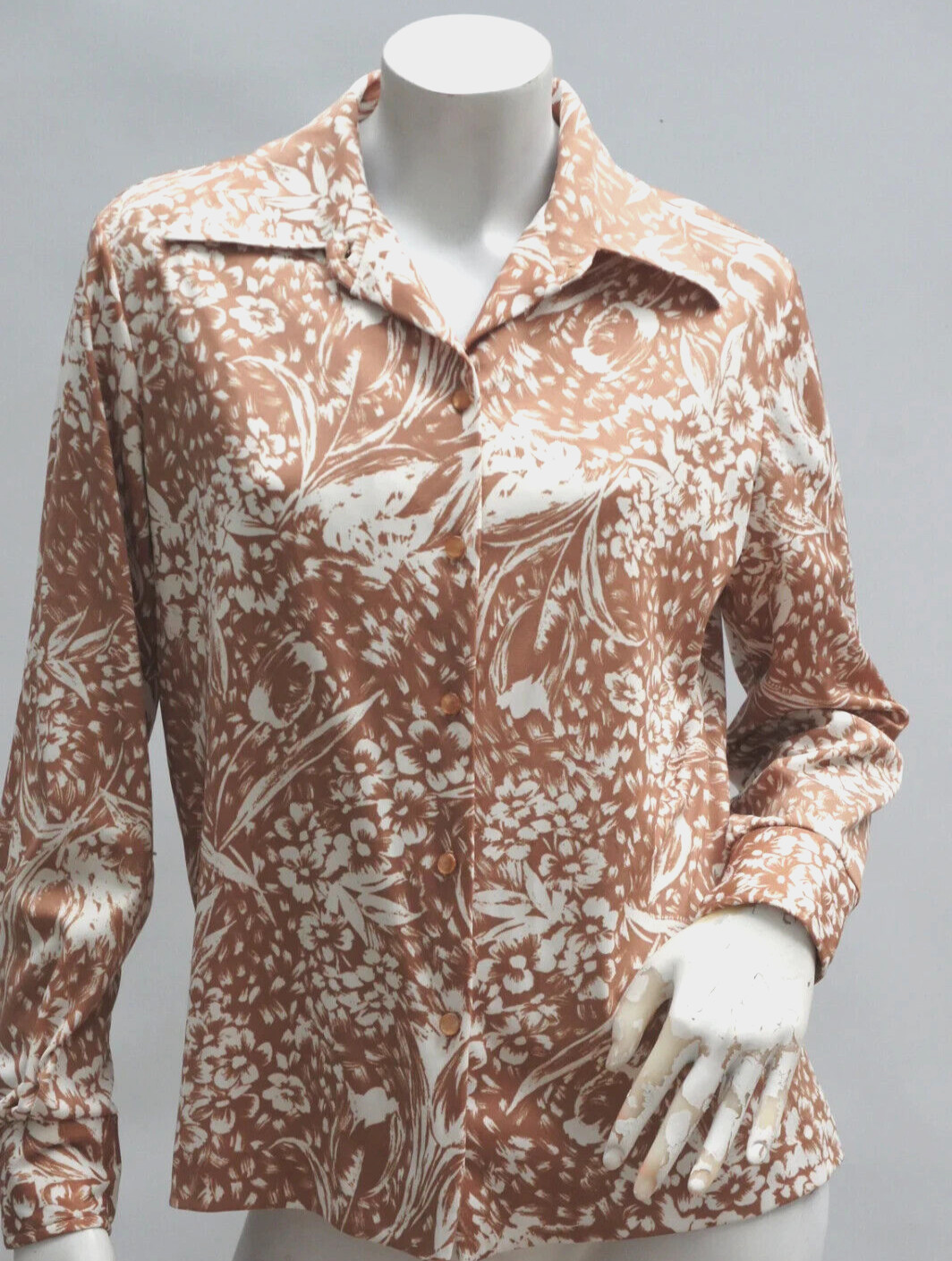 VIntage Brown and White Floral Print Blouse Shirt By Graff Californiawear