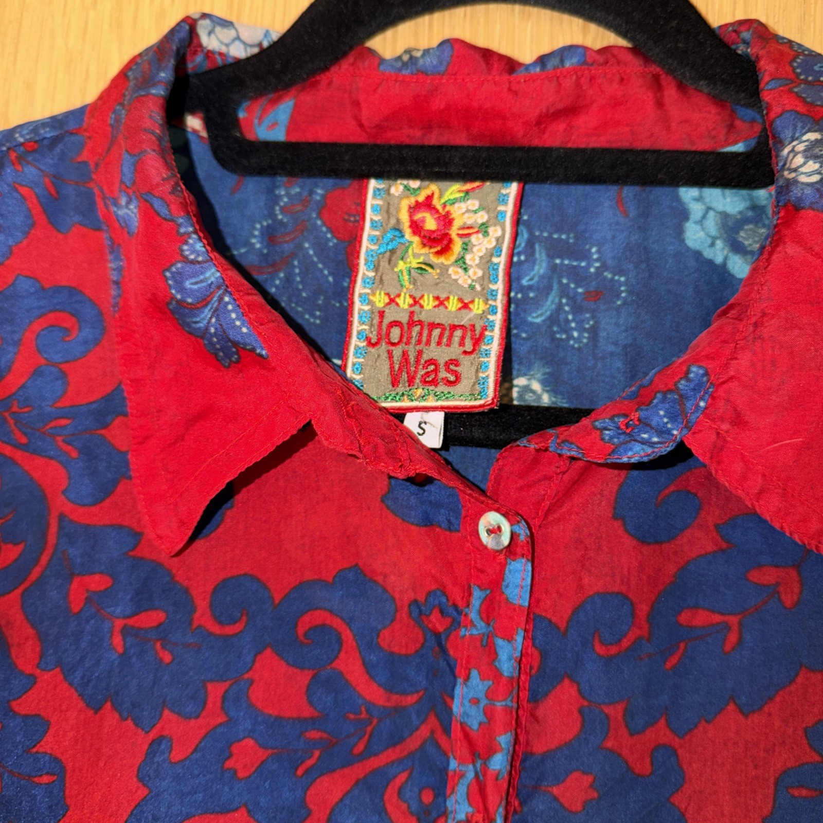 Johnny Was Silk Frame Tunic Multicolor Patchwork Boho Blouse oversized S