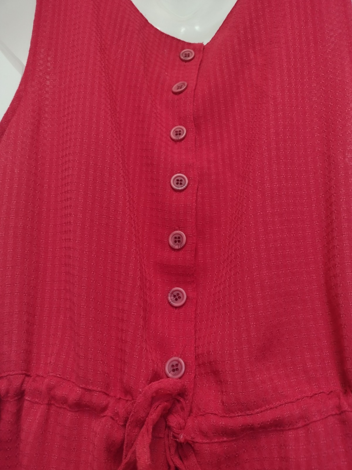 Melissa Harper Red Textured Sleeveless Dress Size 10 Button Back Pockets