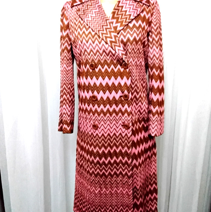 RARE Vintage MISSONI Chevron Coat Jacket Pink Brown 1960s-70s