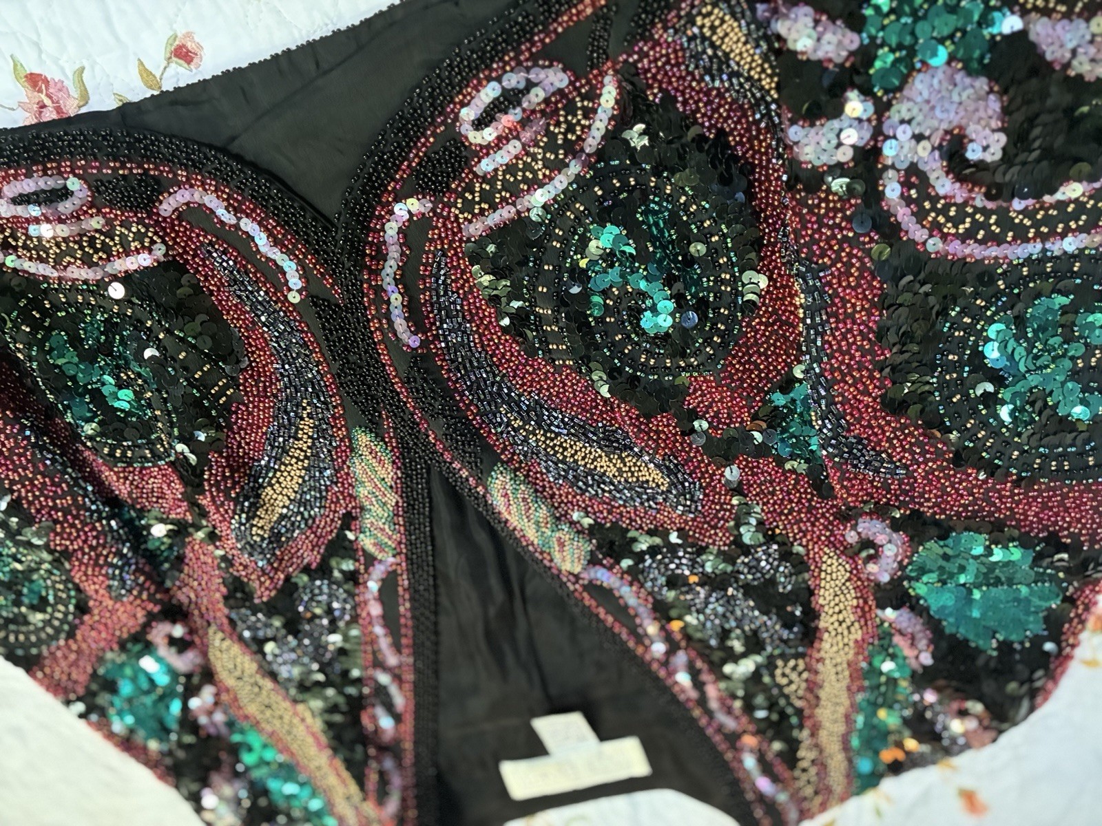 Vntg ‘80s A.J. Bari Silk Beaded Sequin Cropped Bolero Jacket S MFormal Cocktail