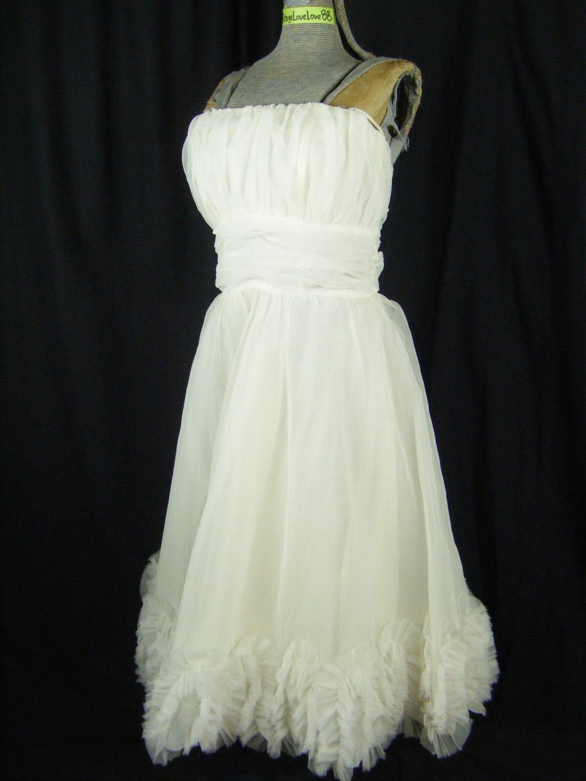 Vtg 50-60s White Strapless Wedding Prom Party Dress w/Ruffle Hem-Bust 34/2XS-XS