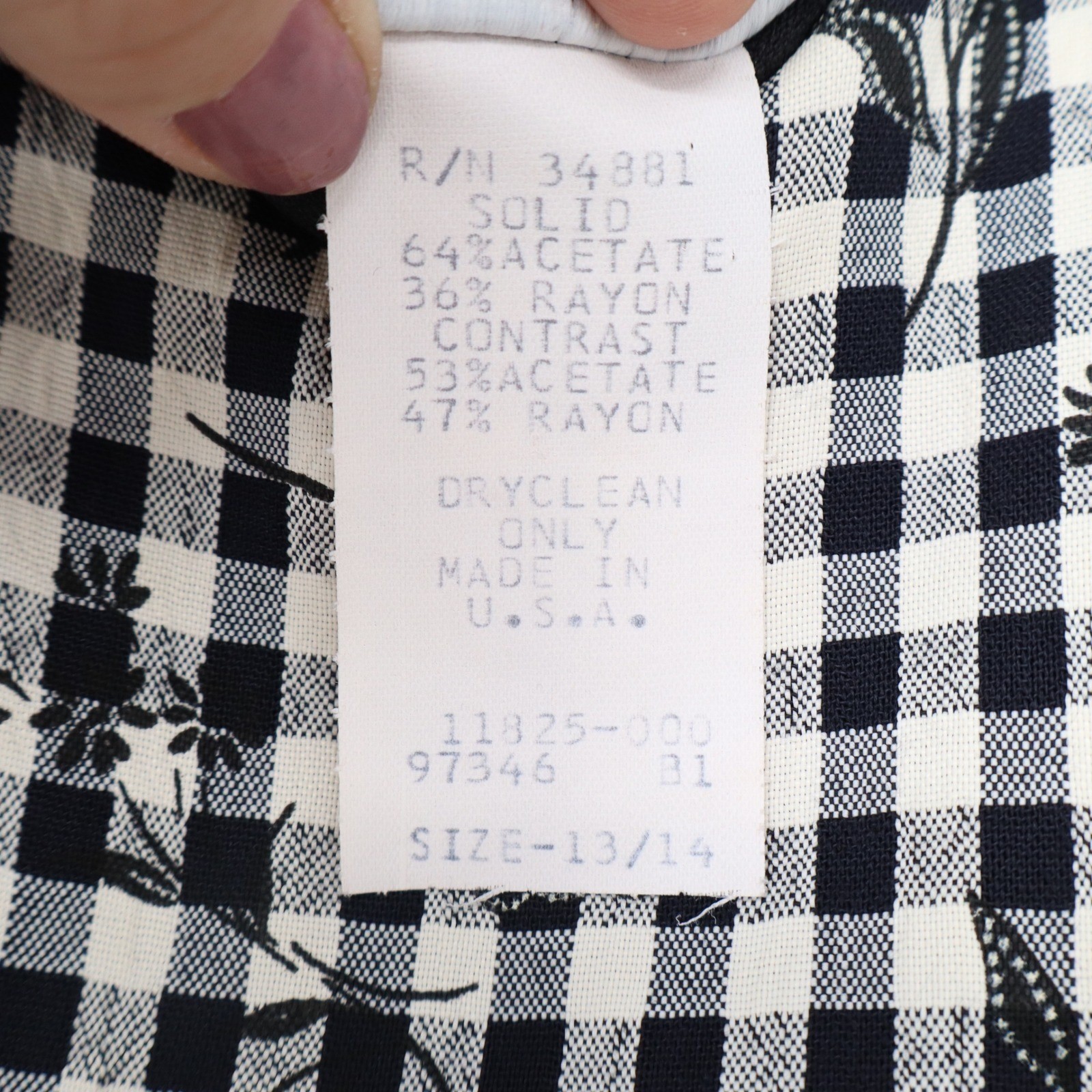 Brioche California Vintage Gingham Floral Maxi Dress Black White Size 13/14 USA