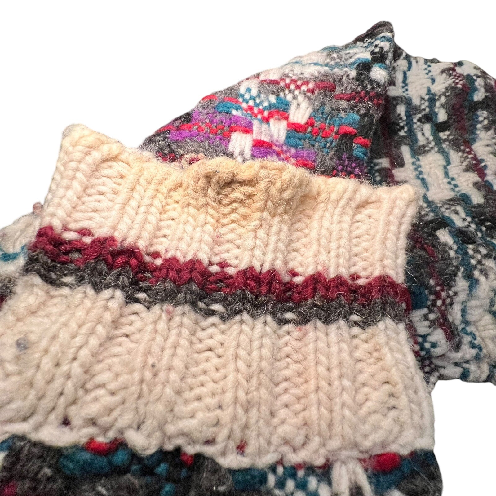 VTG Hand Made Wool Cardigan Sweater Size Large Wood Buttons Chunky Knit Plaid