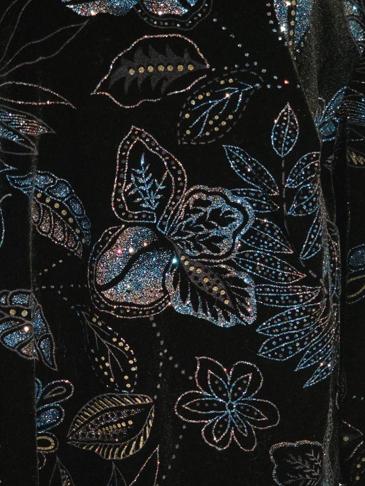 Elementz Vintage Sparkly Glitter Top Shirt Size 2XL Faux Velvety Blue & Black