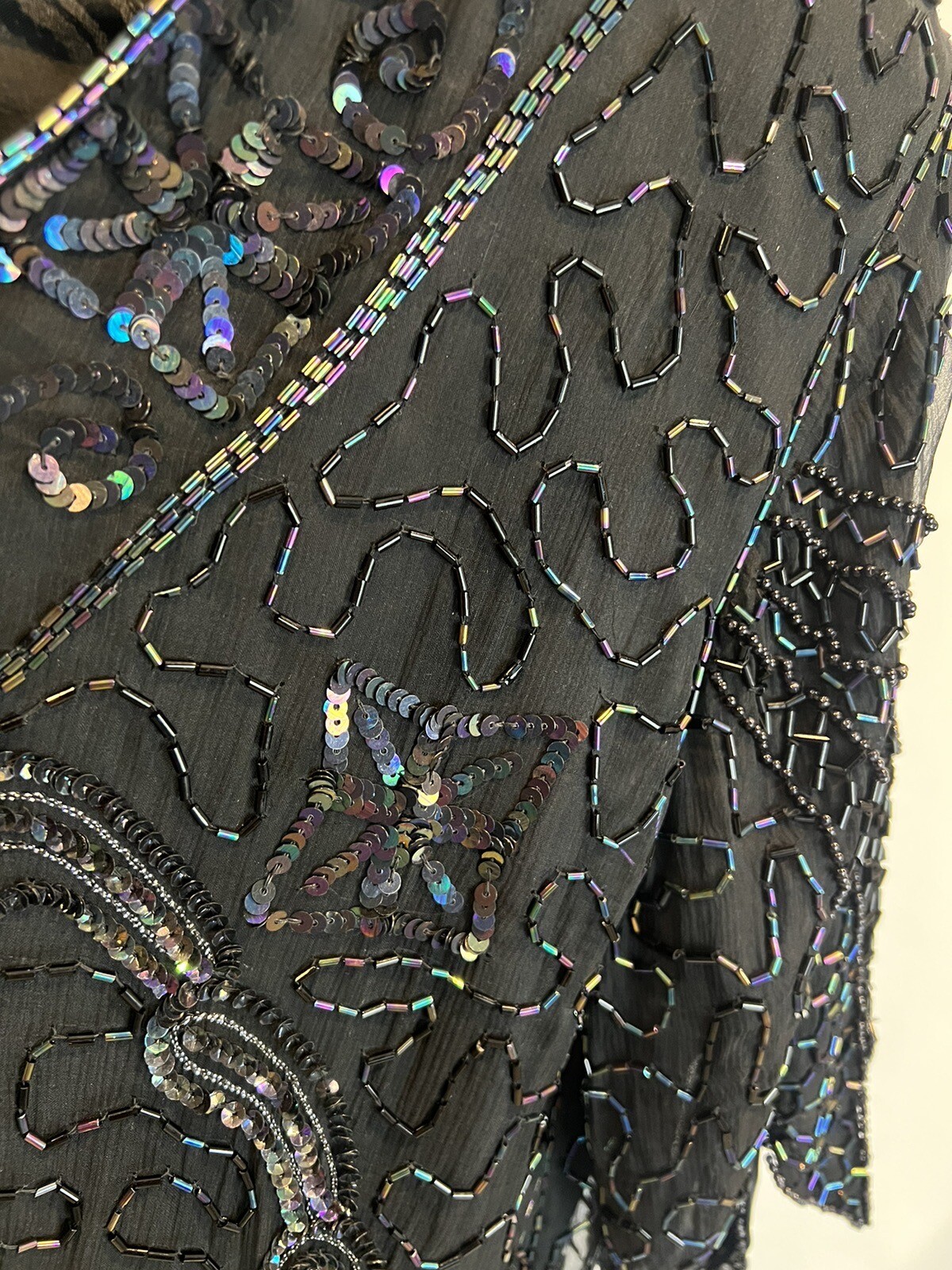 Vintage Carina Silk Sequin Black Beaded Elegant Evening Wear Glam Top Women’s M