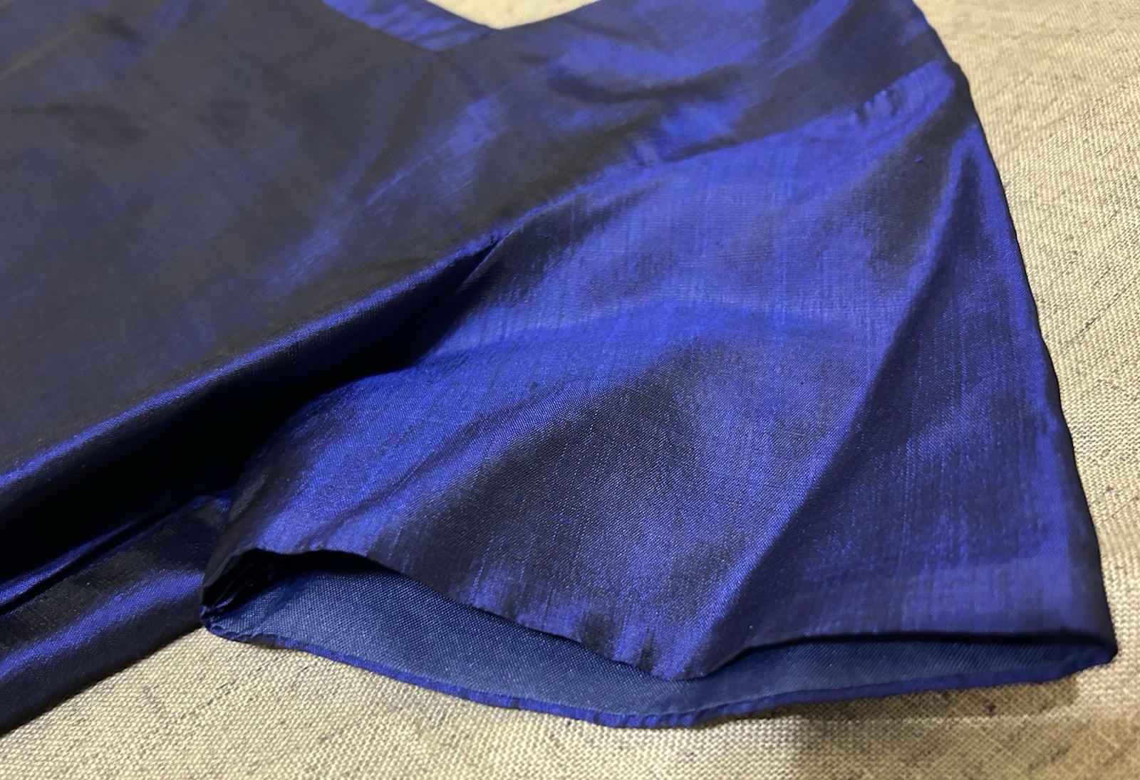 Vintage 60s Handmade Medium Blue Silk Taffeta Blouse Regency Glamour