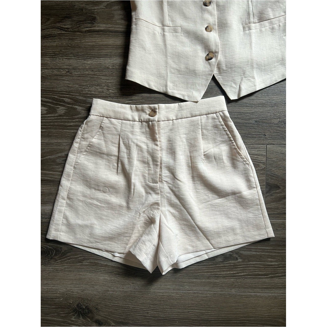 NWT 2 piece Linen Set: Sleeveless Button Vest with Matching Shorts