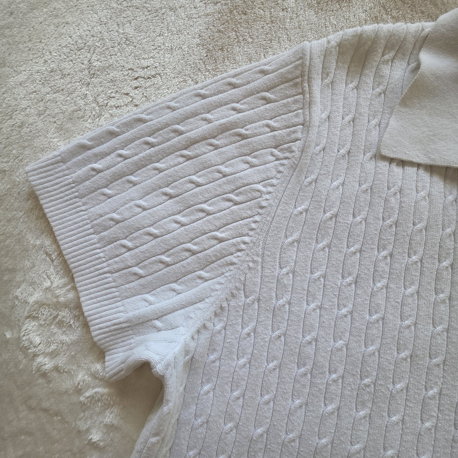 VTG White Stag Cable Knit Polo Sweater XL White 90s Streetwear Unisex Mens M L