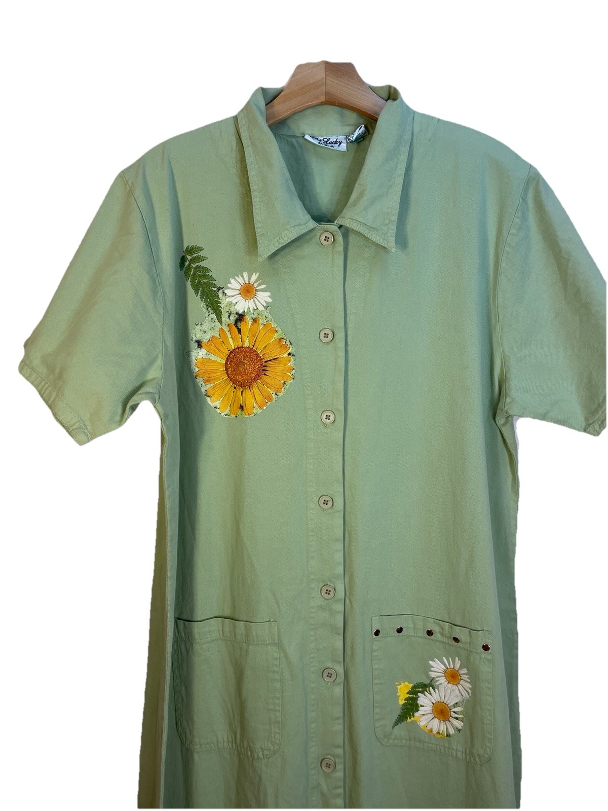 Vintage Sunflower Maxi Dress 90s Cottagecore Sage Tradwife Teacher Medium