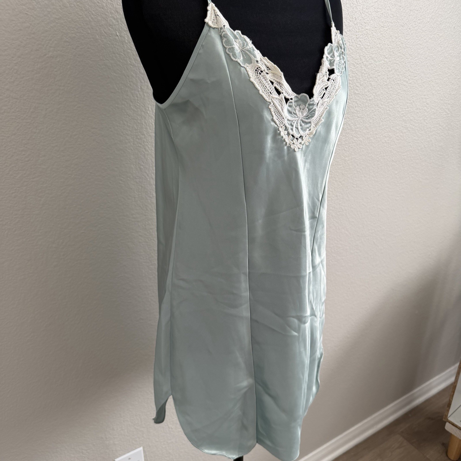 Vintage Small Inner Most Night Gown & Belted Robe Set Satin Sage Green Made USA