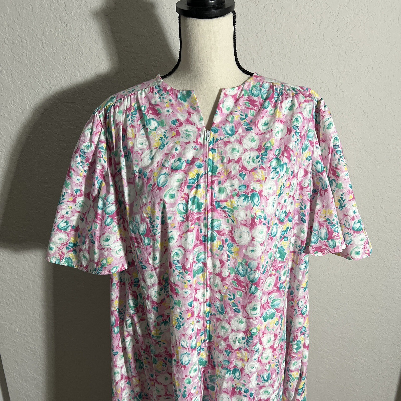 Vintage David Brown California Half Zip House Coat Mumu Dress Sz Medium Floral